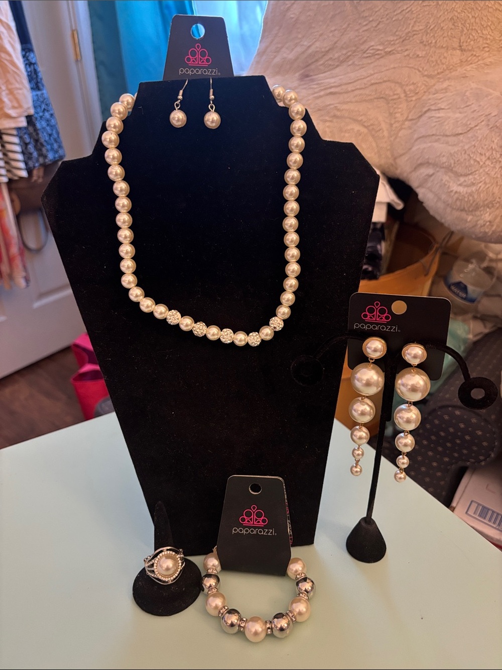 paparazzi Ivory Pearl Necklace and Earring Set with Drop Earrings